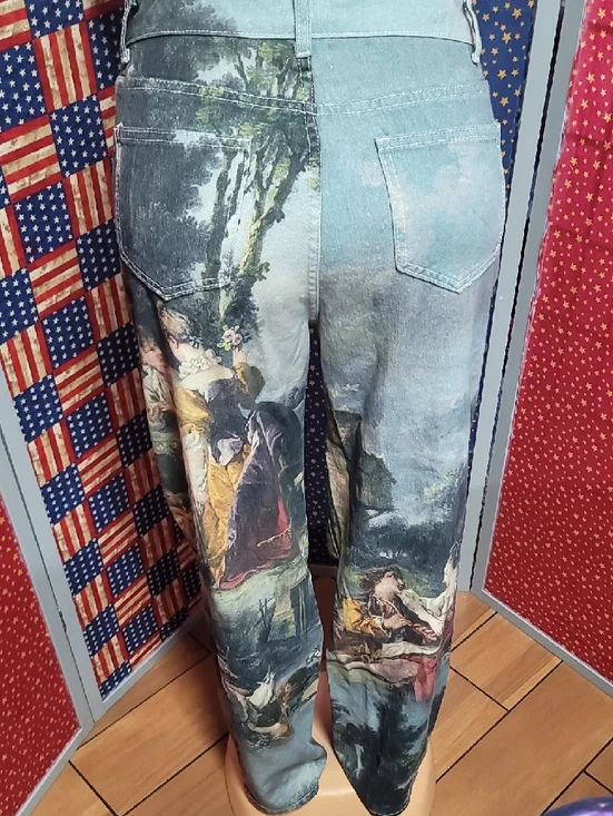 SHEIN Blue Straight-Leg Jeans with Artistic Print - Picture 2 of 5